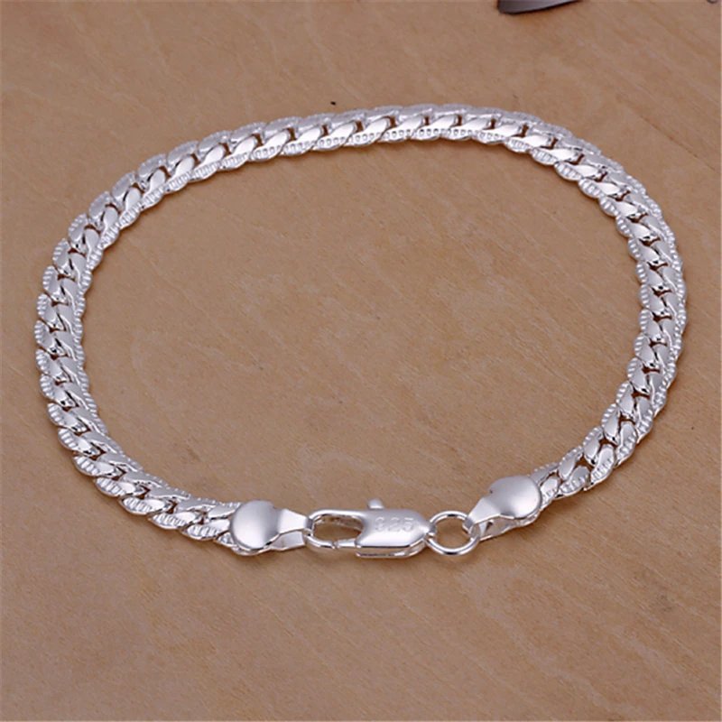 Pulsera DOTEFFIL de cadena lateral de 6 mm en plata de ley 925 para mujer, con dije para boda, compromiso, fiesta, joyería de moda.
