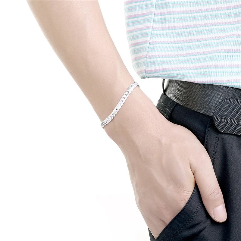 Pulsera DOTEFFIL de cadena lateral de 6 mm en plata de ley 925 para mujer, con dije para boda, compromiso, fiesta, joyería de moda.