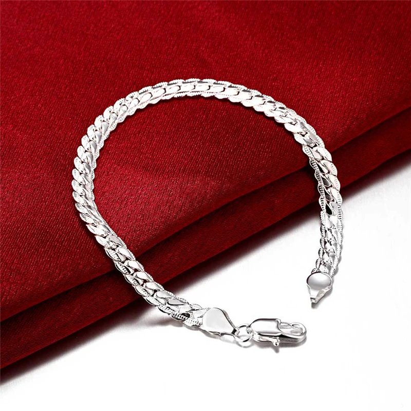 Pulsera DOTEFFIL de cadena lateral de 6 mm en plata de ley 925 para mujer, con dije para boda, compromiso, fiesta, joyería de moda.