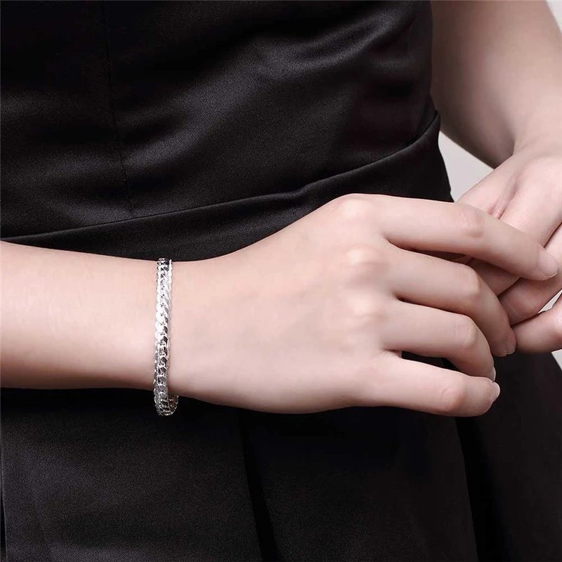 Pulsera DOTEFFIL de cadena lateral de 6 mm en plata de ley 925 para mujer, con dije para boda, compromiso, fiesta, joyería de moda.