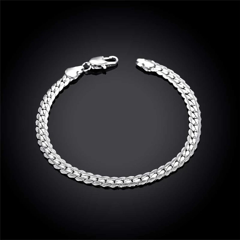 Pulsera DOTEFFIL de cadena lateral de 6 mm en plata de ley 925 para mujer, con dije para boda, compromiso, fiesta, joyería de moda.