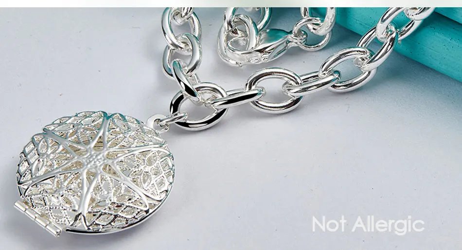 DOTEFFIL - Colgante redondo de plata de ley 925 con marco de fotos, cadena de 45 cm para mujer, joyería de moda para bodas y compromisos.