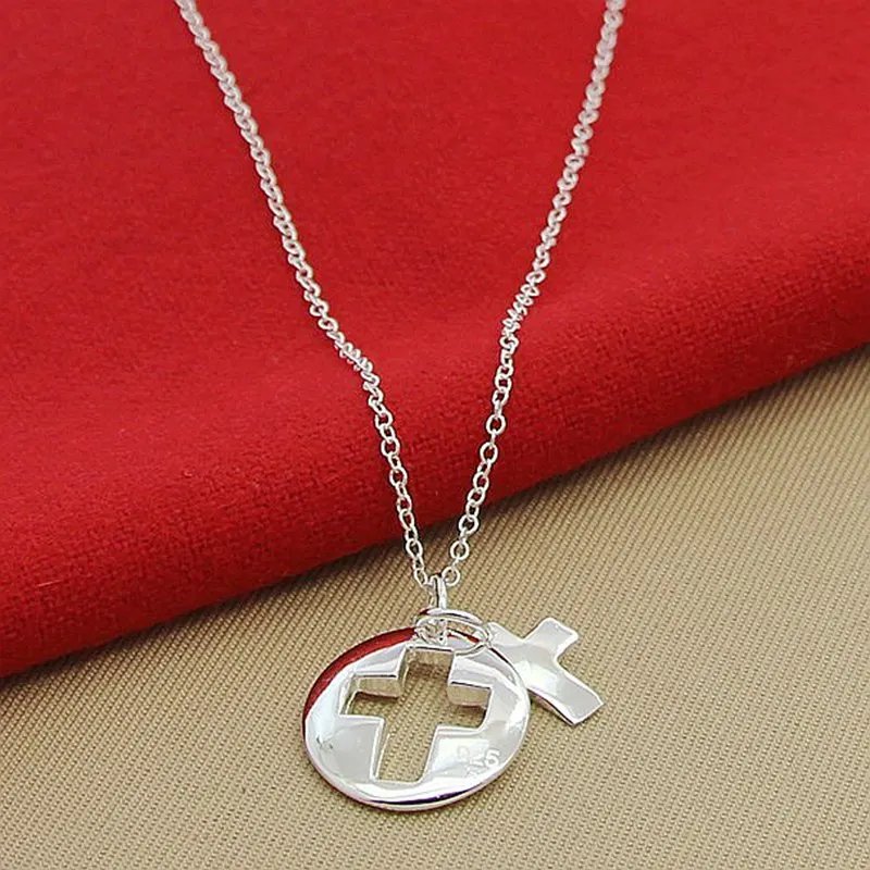 DOTEFFIL - Collar con colgante de cruz redonda de plata de ley 925, cadena de 18 pulgadas para mujer, joyería para bodas, compromisos y fiestas.