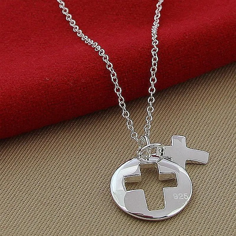 DOTEFFIL - Collar con colgante de cruz redonda de plata de ley 925, cadena de 18 pulgadas para mujer, joyería para bodas, compromisos y fiestas.