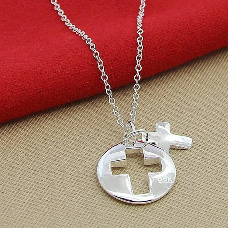 DOTEFFIL - Collar con colgante de cruz redonda de plata de ley 925, cadena de 18 pulgadas para mujer, joyería para bodas, compromisos y fiestas.