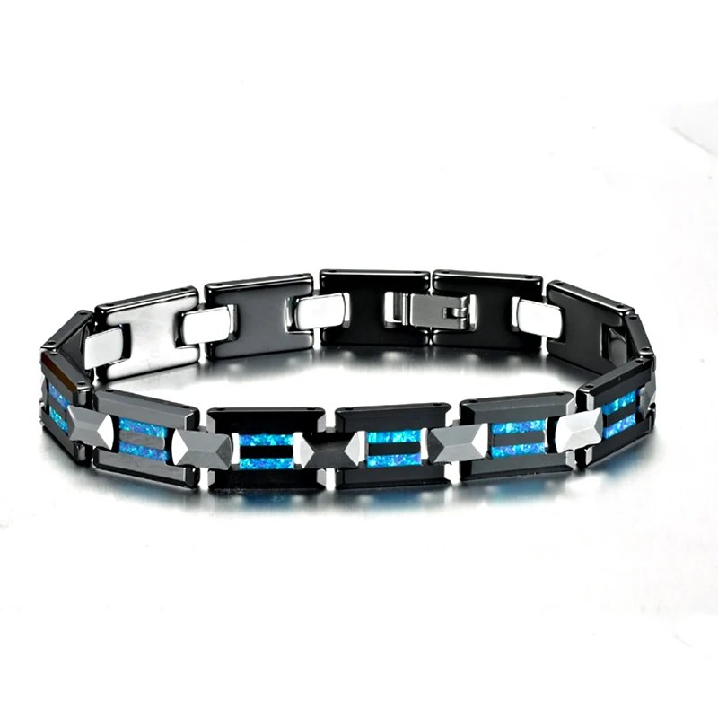 Luxury Bracelets for men male waterproof tarnish free Designer Tungsten black ceramic blue opal Black Ceramic Fine Jewelry Luxury Bracelets for men male waterproof tarnish free Designer Tungsten black ceramic blue opal Black Ceramic Fine Jewelry