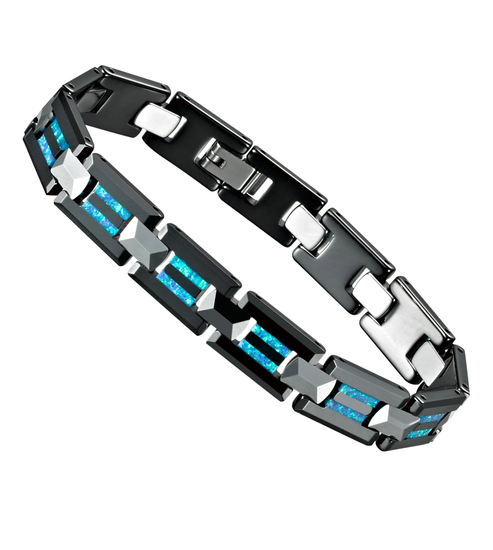 Luxury Bracelets for men male waterproof tarnish free Designer Tungsten black ceramic blue opal Black Ceramic Fine Jewelry Luxury Bracelets for men male waterproof tarnish free Designer Tungsten black ceramic blue opal Black Ceramic Fine Jewelry