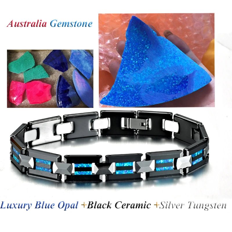 Luxury Bracelets for men male waterproof tarnish free Designer Tungsten black ceramic blue opal Black Ceramic Fine Jewelry Luxury Bracelets for men male waterproof tarnish free Designer Tungsten black ceramic blue opal Black Ceramic Fine Jewelry