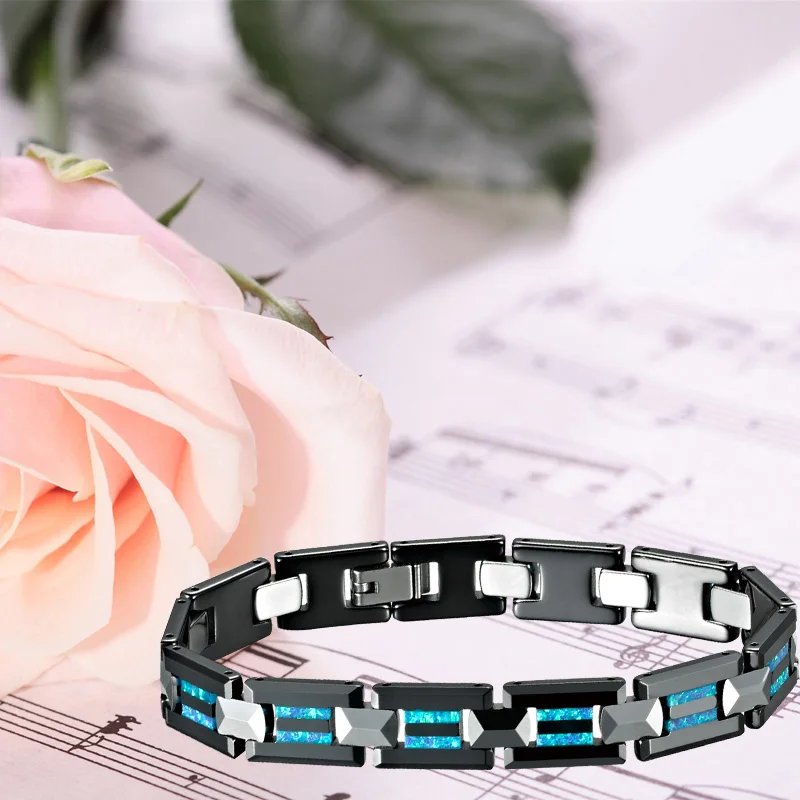 Luxury Bracelets for men male waterproof tarnish free Designer Tungsten black ceramic blue opal Black Ceramic Fine Jewelry Luxury Bracelets for men male waterproof tarnish free Designer Tungsten black ceramic blue opal Black Ceramic Fine Jewelry
