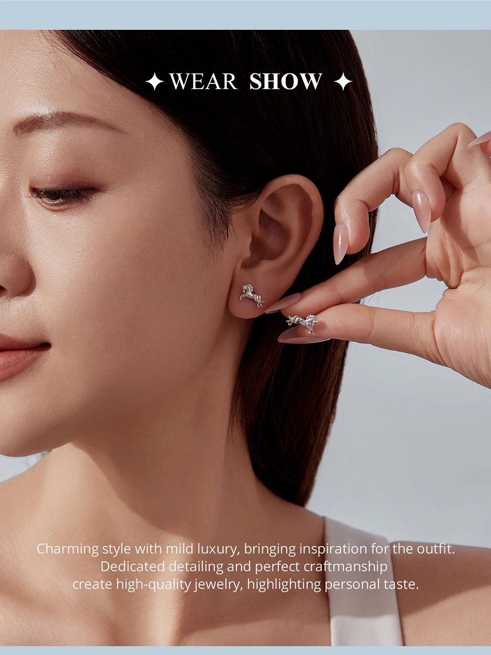 Conjunto de joyería Bamoer para amantes de los caballos, en plata de ley 925: pendientes de botón con forma de corazón y caballo, estilo minimalista. Ideal como regalo. Conjunto de joyería Bamoer para amantes de los caballos, en plata de ley 925: pendientes de botón con forma de corazón y caballo, estilo minimalista. Ideal como regalo.