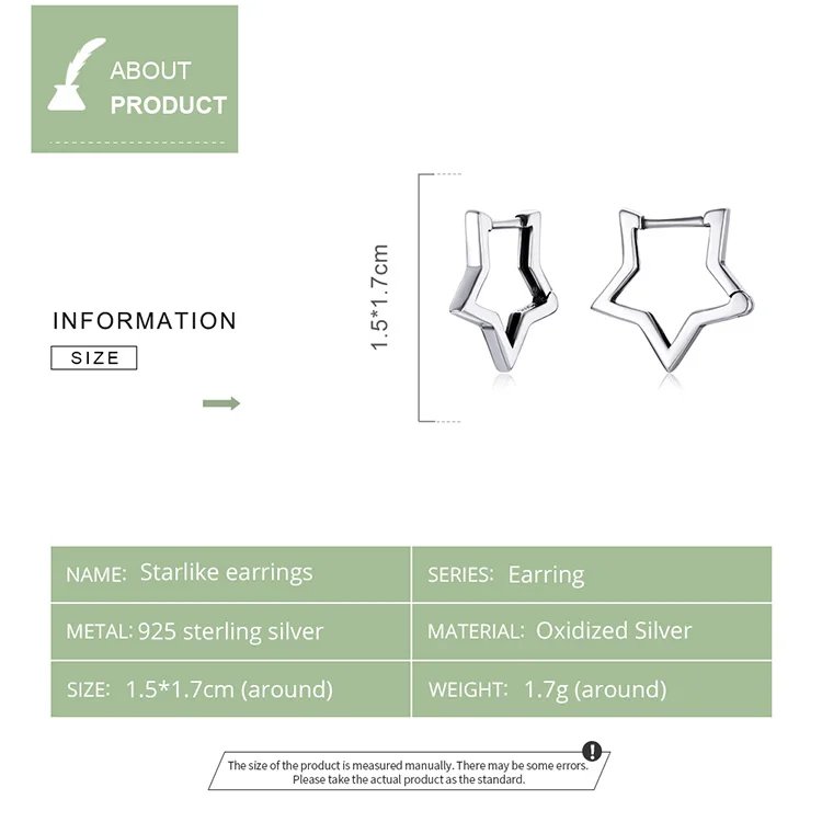 Pendientes de aro geométricos con forma de estrella hueca de plata de ley 925 BAMOER para mujer. Joyería minimalista, hipoalergénica y para uso diario. Pendientes de aro geométricos con forma de estrella hueca de plata de ley 925 BAMOER para mujer. Joyería minimalista, hipoalergénica y para uso diario.
