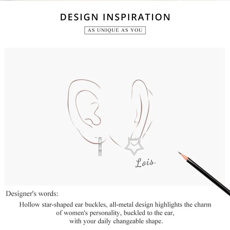 Pendientes de aro geométricos con forma de estrella hueca de plata de ley 925 BAMOER para mujer. Joyería minimalista, hipoalergénica y para uso diario. Pendientes de aro geométricos con forma de estrella hueca de plata de ley 925 BAMOER para mujer. Joyería minimalista, hipoalergénica y para uso diario.