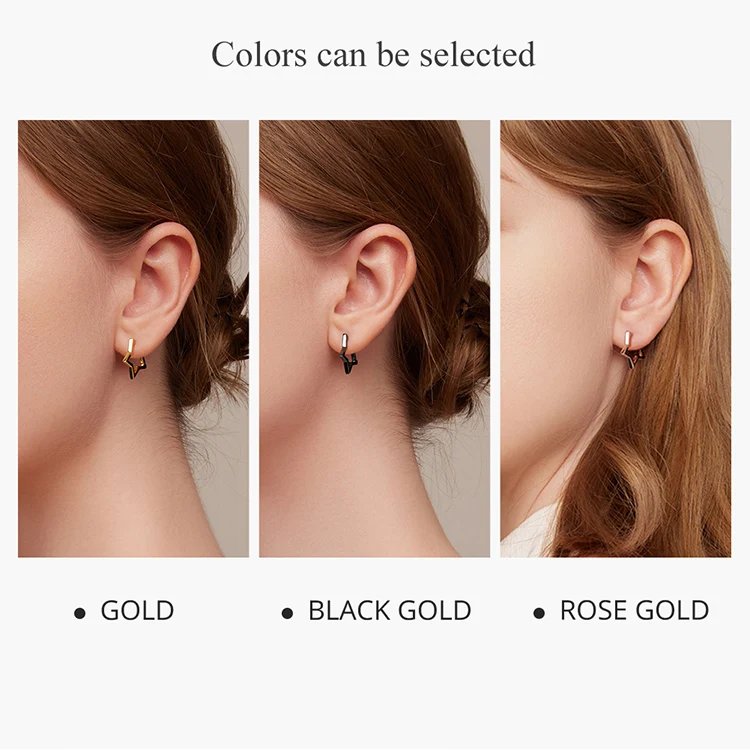 Pendientes de aro geométricos con forma de estrella hueca de plata de ley 925 BAMOER para mujer. Joyería minimalista, hipoalergénica y para uso diario. Pendientes de aro geométricos con forma de estrella hueca de plata de ley 925 BAMOER para mujer. Joyería minimalista, hipoalergénica y para uso diario.