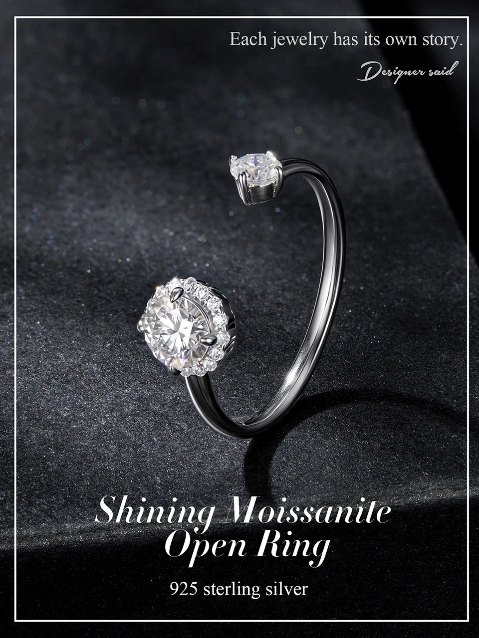 Anillo ajustable BAMOER Moissanita chapado en oro blanco, plata de ley 925, exquisito anillo abierto para mujer, joyería fina, regalo MSR067-E Anillo ajustable BAMOER Moissanita chapado en oro blanco, plata de ley 925, exquisito anillo abierto para mujer, joyería fina, regalo MSR067-E