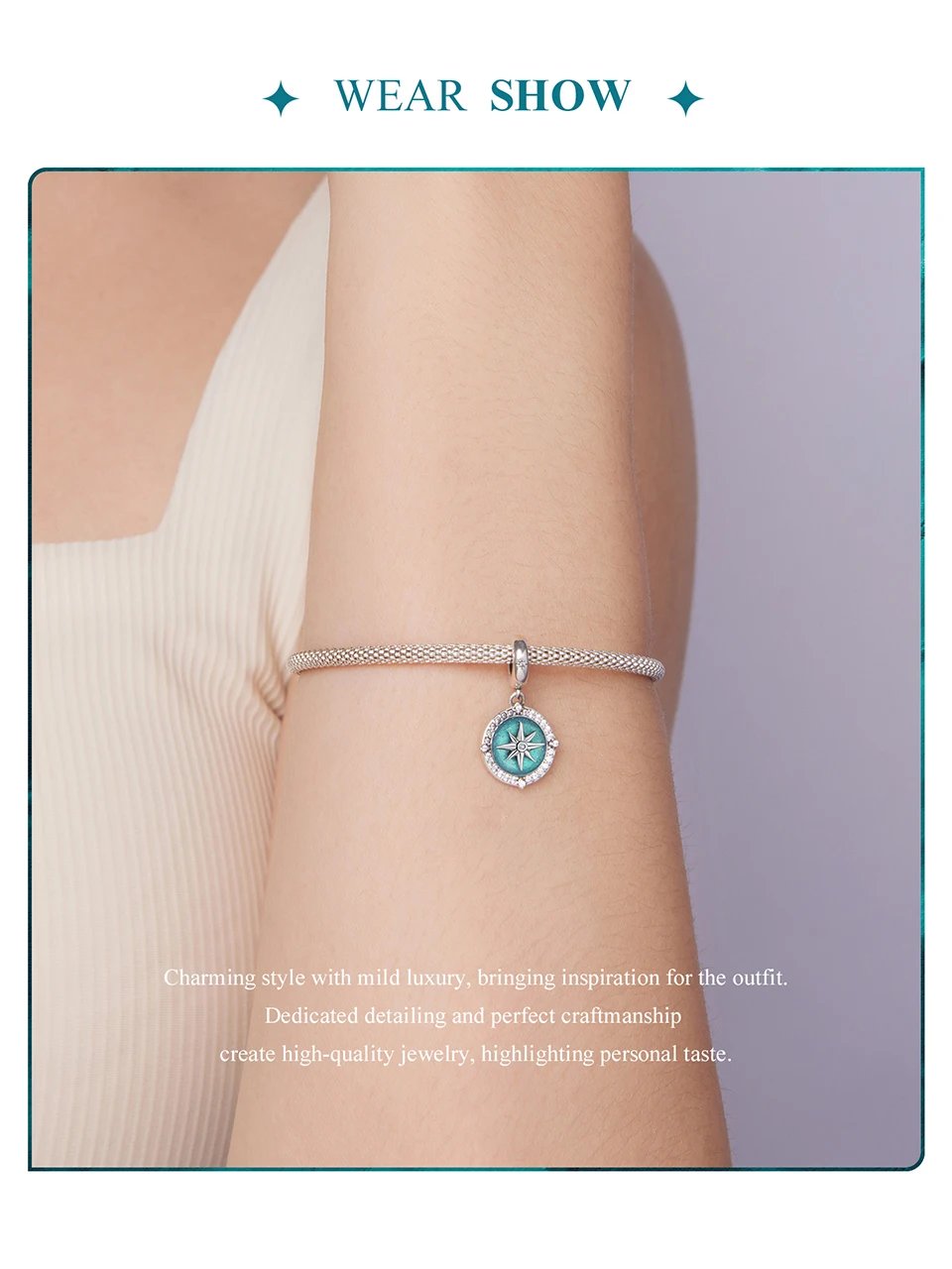 Colgante de brújula Bamoer de plata de ley 925 con esmalte azul y cuentas de circón circulares para mujer, accesorios de collar DIY, regalo de cristal. Colgante de brújula Bamoer de plata de ley 925 con esmalte azul y cuentas de circón circulares para mujer, accesorios de collar DIY, regalo de cristal.