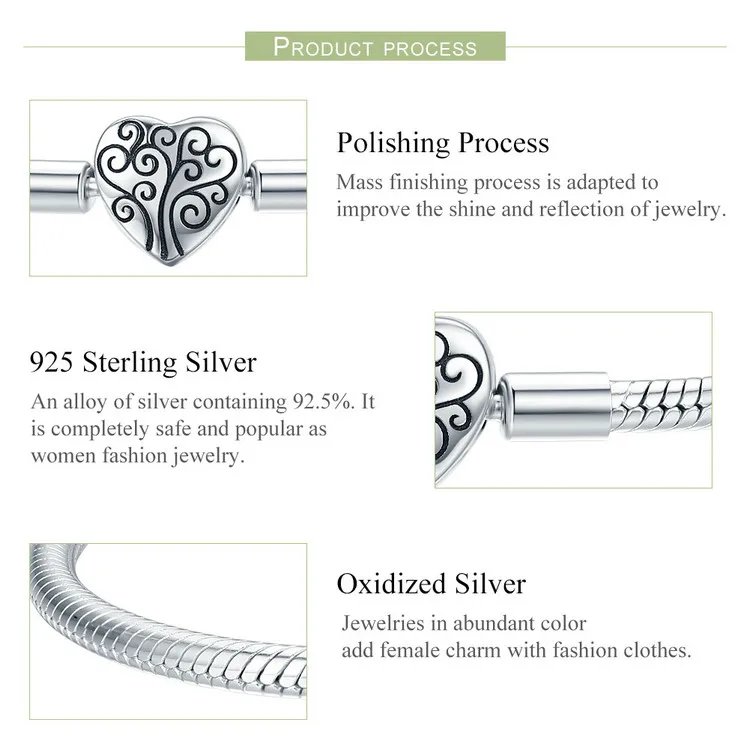 Pulsera Bamoer 100% plata de ley 925 con dijes de corazón brillante y amor eterno para mujer, con cierre de gato, cadena de serpiente, joyería fina