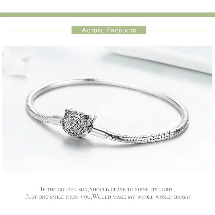 Pulsera Bamoer 100% plata de ley 925 con dijes de corazón brillante y amor eterno para mujer, con cierre de gato, cadena de serpiente, joyería fina