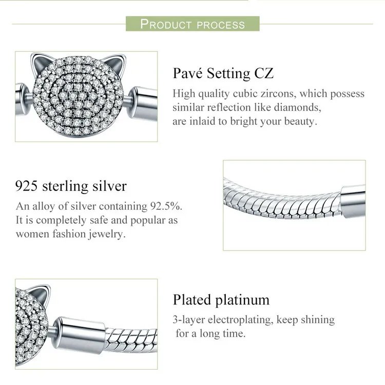 Pulsera Bamoer 100% plata de ley 925 con dijes de corazón brillante y amor eterno para mujer, con cierre de gato, cadena de serpiente, joyería fina