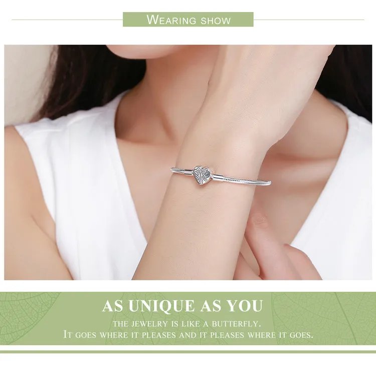 Pulsera Bamoer 100% plata de ley 925 con dijes de corazón brillante y amor eterno para mujer, con cierre de gato, cadena de serpiente, joyería fina