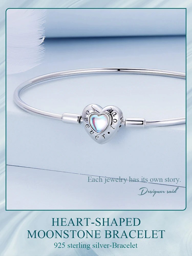 Pulsera Bamoer 100% plata de ley 925 con dijes de corazón brillante y amor eterno para mujer, con cierre de gato, cadena de serpiente, joyería fina