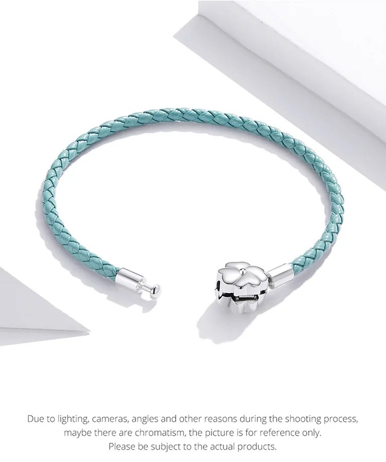 BAMOER Pulsera de la suerte de trébol de cuatro hojas de plata de ley 925, pulsera de cuero auténtico de tres colores para mujer, joyería fina DIY