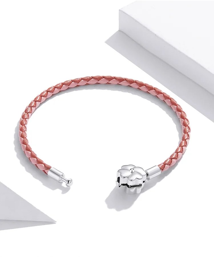 BAMOER Pulsera de la suerte de trébol de cuatro hojas de plata de ley 925, pulsera de cuero auténtico de tres colores para mujer, joyería fina DIY