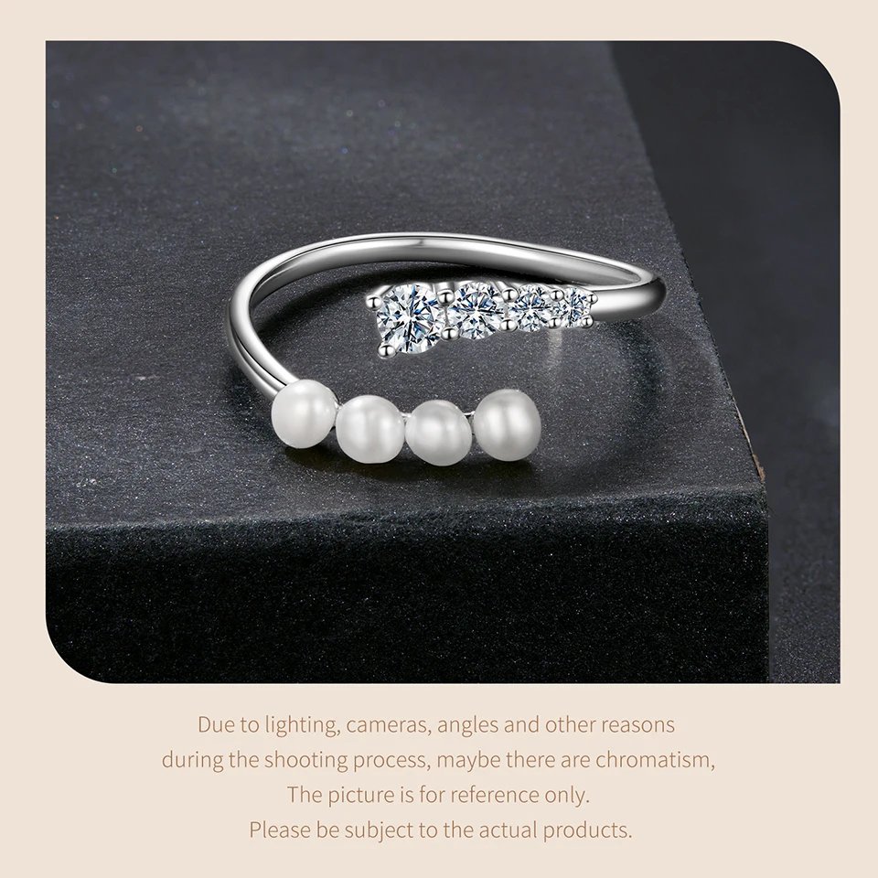 Anillo BAMOER de moissanita con perla de agua dulce, 4 piedras, varios tamaños, diamante de laboratorio de corte redondo, plata de ley 925, elegante joyería para mujer Anillo BAMOER de moissanita con perla de agua dulce, 4 piedras, varios tamaños, diamante de laboratorio de corte redondo, plata de ley 925, elegante joyería para mujer