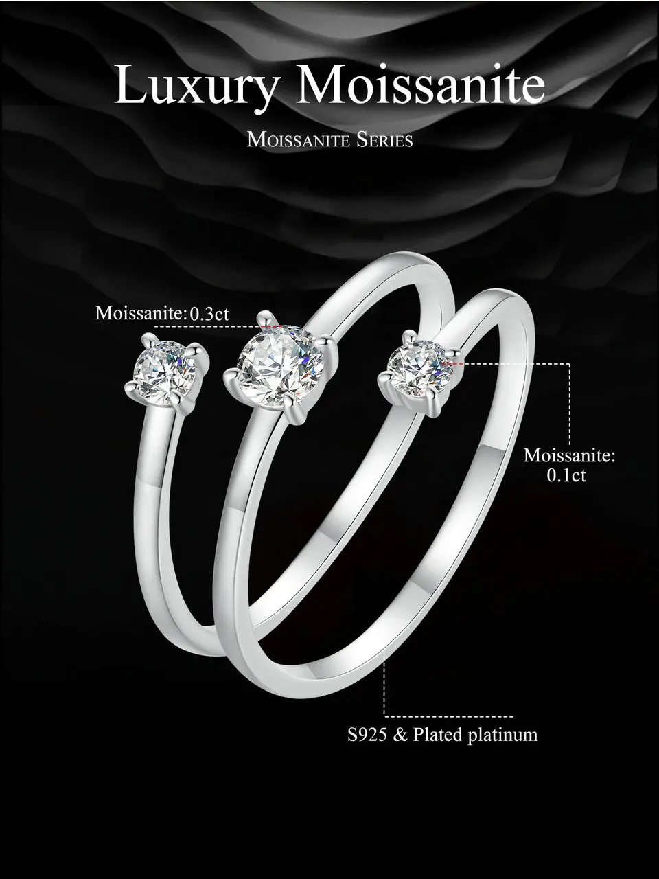 BAMOER Moissanite Multilayer Rings for Women, 925 Sterling Silver D Color VVS1 Clarity Round Cut Trendy Engagement Rings MSR043 BAMOER Moissanite Multilayer Rings for Women, 925 Sterling Silver D Color VVS1 Clarity Round Cut Trendy Engagement Rings MSR043