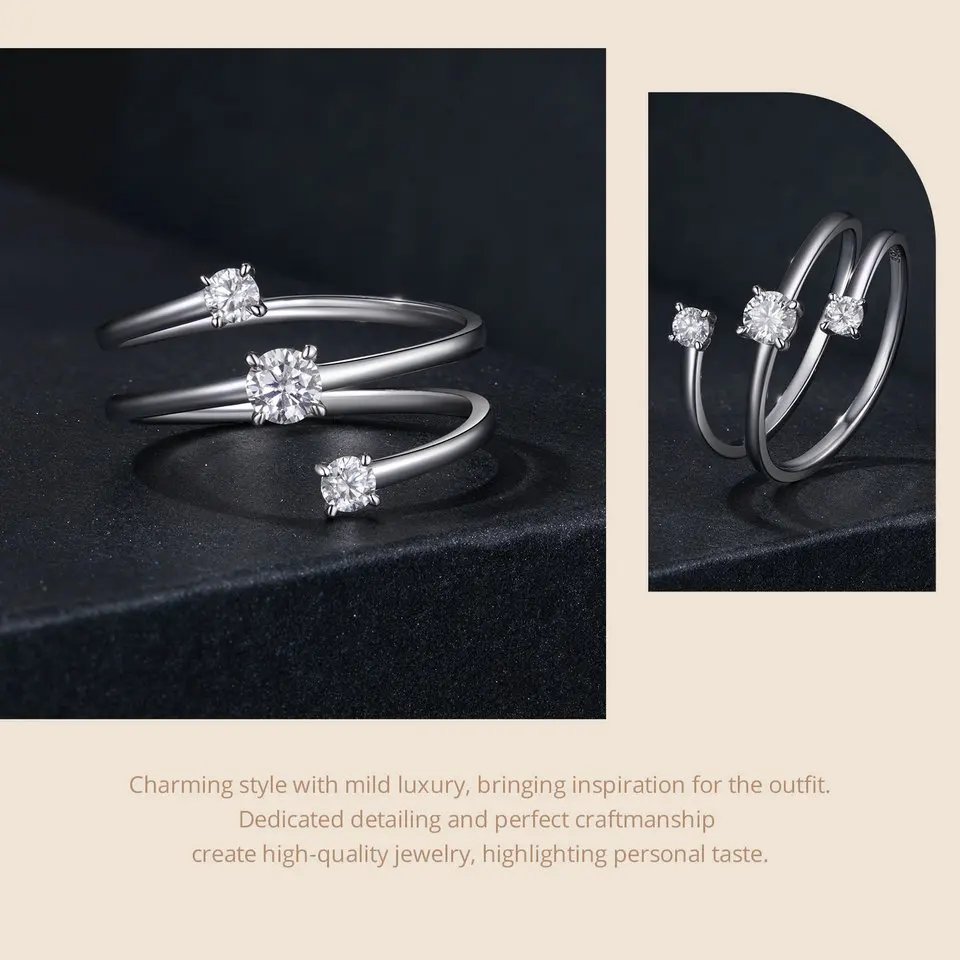 BAMOER Moissanite Multilayer Rings for Women, 925 Sterling Silver D Color VVS1 Clarity Round Cut Trendy Engagement Rings MSR043 BAMOER Moissanite Multilayer Rings for Women, 925 Sterling Silver D Color VVS1 Clarity Round Cut Trendy Engagement Rings MSR043