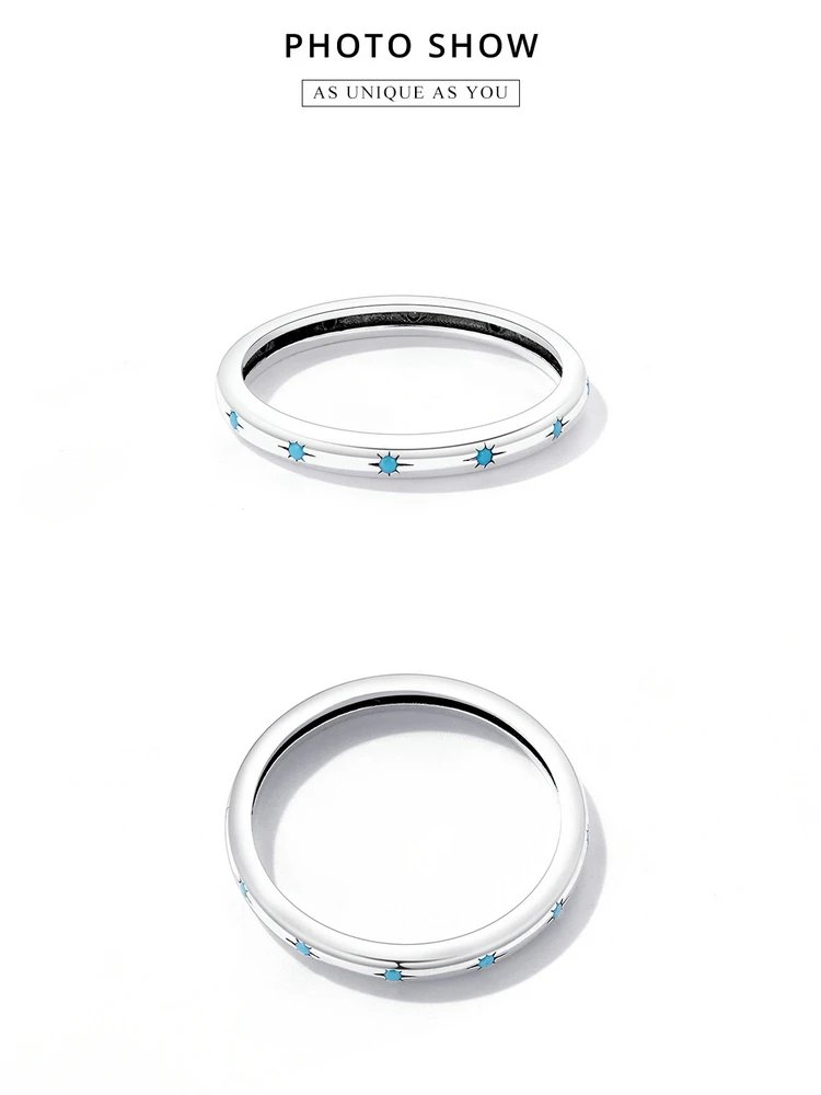BAMOER Anillo de estrella de plata esterlina 925 auténtica para mujer, anillo turquesa, joyería de plata esterlina, regalo de la suerte y la paz
