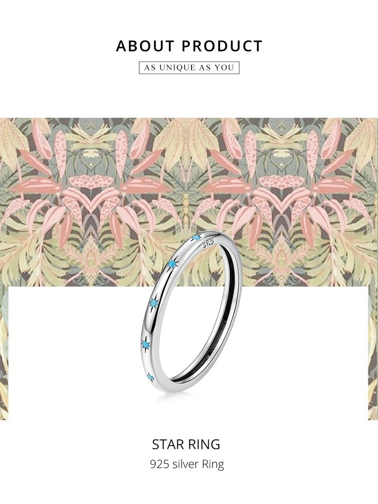 BAMOER Anillo de estrella de plata esterlina 925 auténtica para mujer, anillo turquesa, joyería de plata esterlina, regalo de la suerte y la paz