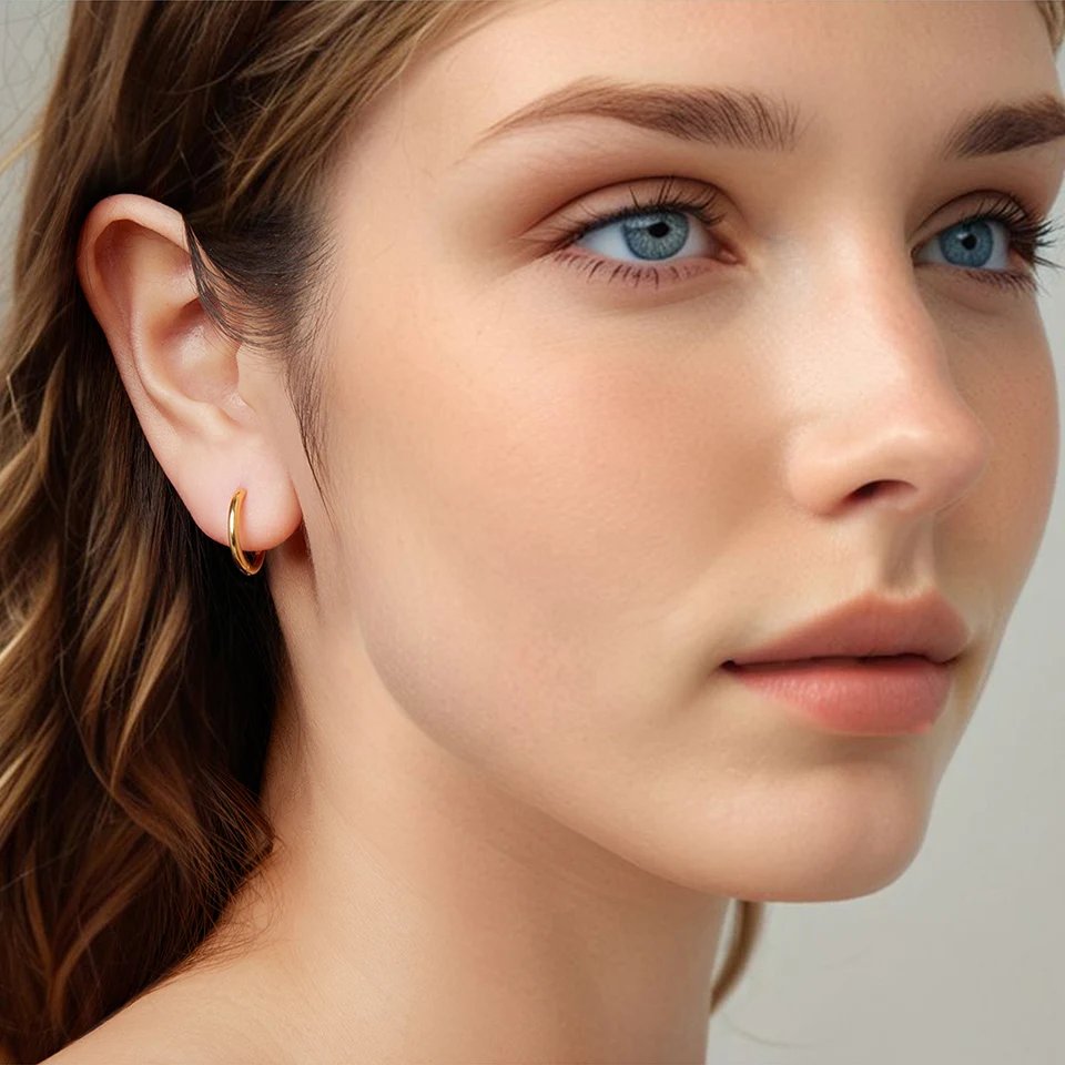 BAMOER Gold Hoop Earrings for Women, 925 Sterling Silver Minimalist Huggie Hoops Cartilage Piercing Earrings Ear Cuff for Women