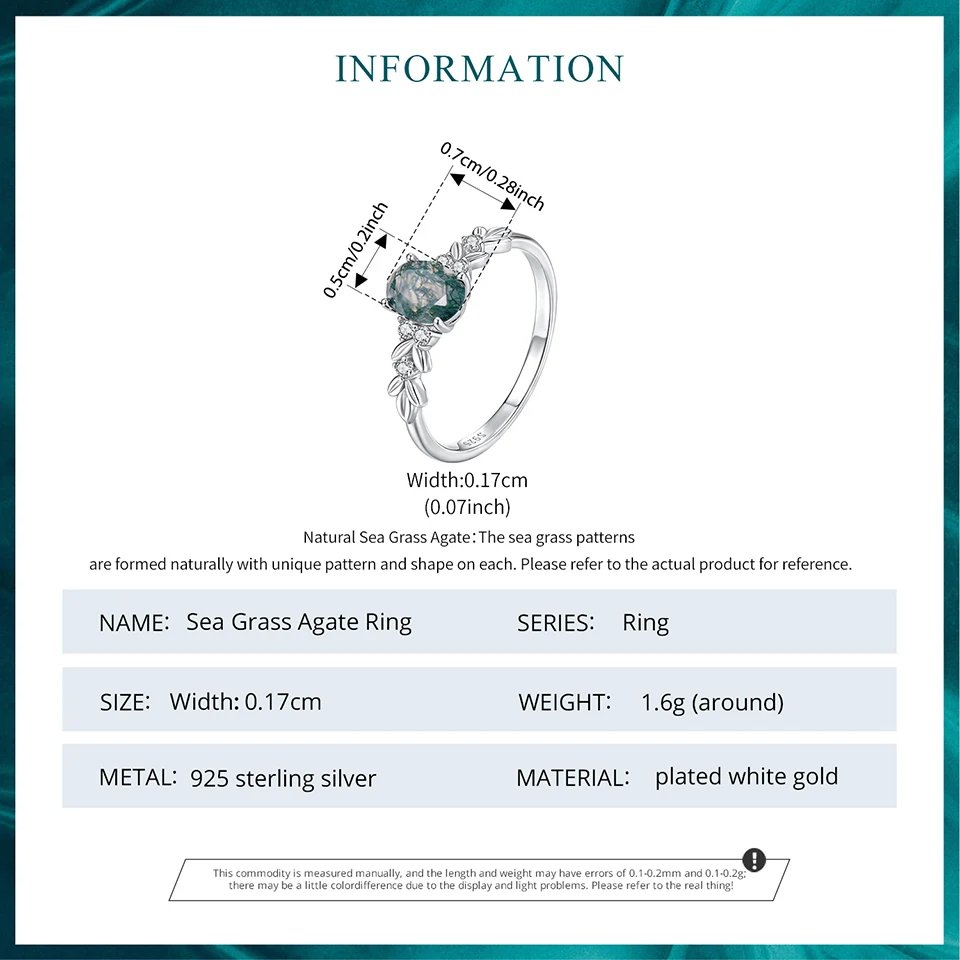 BAMOER Natural Agate Oval Statement Ring Retro Green Sea Grass Pattern Band Rings for Women 925 Sterling Silver Party Gift BAMOER Natural Agate Oval Statement Ring Retro Green Sea Grass Pattern Band Rings for Women 925 Sterling Silver Party Gift