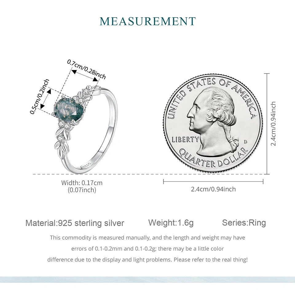 BAMOER Natural Agate Oval Statement Ring Retro Green Sea Grass Pattern Band Rings for Women 925 Sterling Silver Party Gift BAMOER Natural Agate Oval Statement Ring Retro Green Sea Grass Pattern Band Rings for Women 925 Sterling Silver Party Gift