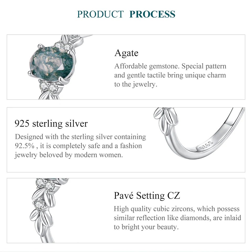 BAMOER Natural Agate Oval Statement Ring Retro Green Sea Grass Pattern Band Rings for Women 925 Sterling Silver Party Gift BAMOER Natural Agate Oval Statement Ring Retro Green Sea Grass Pattern Band Rings for Women 925 Sterling Silver Party Gift