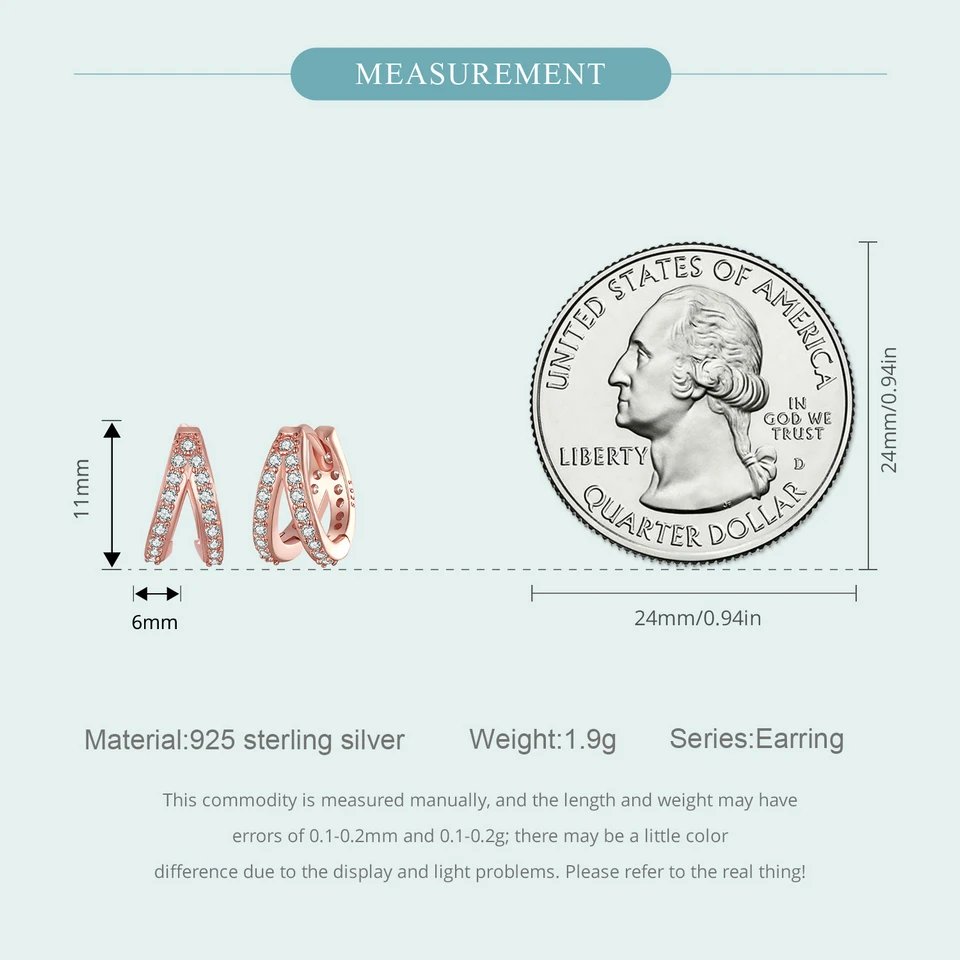 BAMOER 925 Sterling Silver Classic Geometry Earrings Women Zircon Crystal Double Rings Ear Hoop Earrings 3 Colors SCE1187