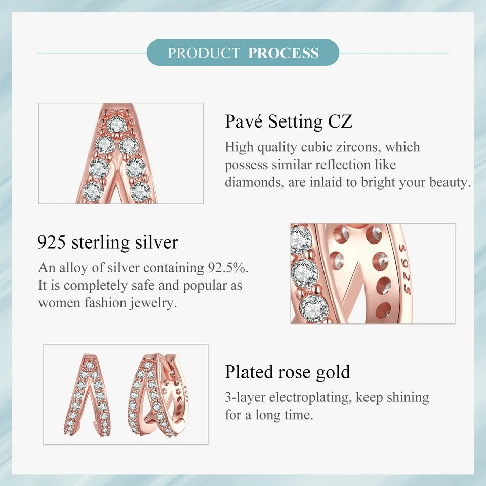 BAMOER 925 Sterling Silver Classic Geometry Earrings Women Zircon Crystal Double Rings Ear Hoop Earrings 3 Colors SCE1187