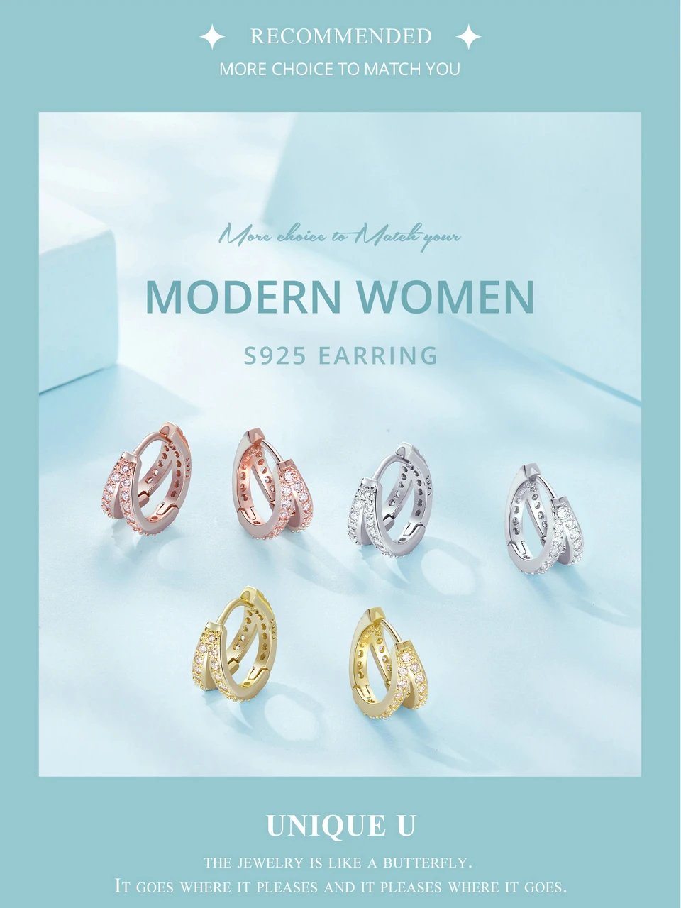 BAMOER 925 Sterling Silver Classic Geometry Earrings Women Zircon Crystal Double Rings Ear Hoop Earrings 3 Colors SCE1187