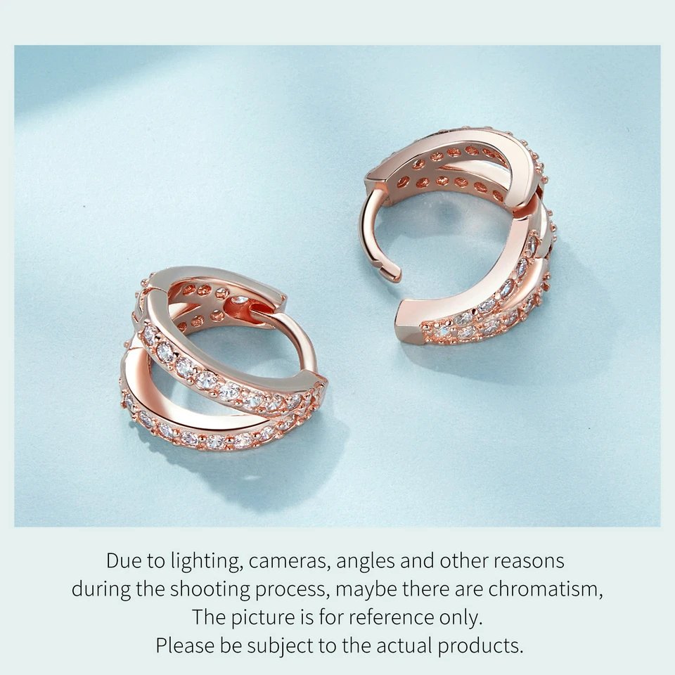 BAMOER 925 Sterling Silver Classic Geometry Earrings Women Zircon Crystal Double Rings Ear Hoop Earrings 3 Colors SCE1187