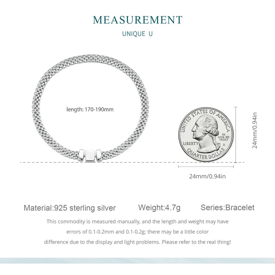 Pulsera Bamoer clásica de plata de ley 925 con hebilla cuadrada y eslabones trenzados de cadena de plata para mujer, joyería fina chapada en platino. Pulsera Bamoer clásica de plata de ley 925 con hebilla cuadrada y eslabones trenzados de cadena de plata para mujer, joyería fina chapada en platino.