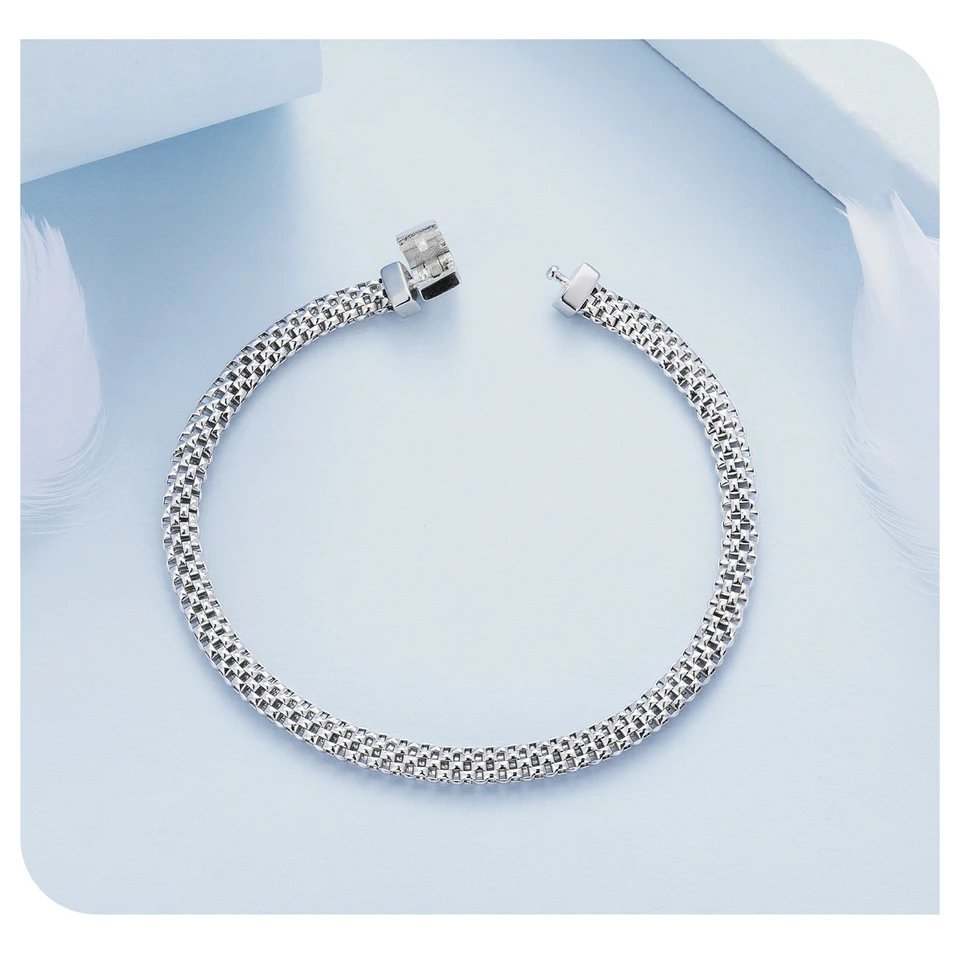 Pulsera Bamoer clásica de plata de ley 925 con hebilla cuadrada y eslabones trenzados de cadena de plata para mujer, joyería fina chapada en platino. Pulsera Bamoer clásica de plata de ley 925 con hebilla cuadrada y eslabones trenzados de cadena de plata para mujer, joyería fina chapada en platino.