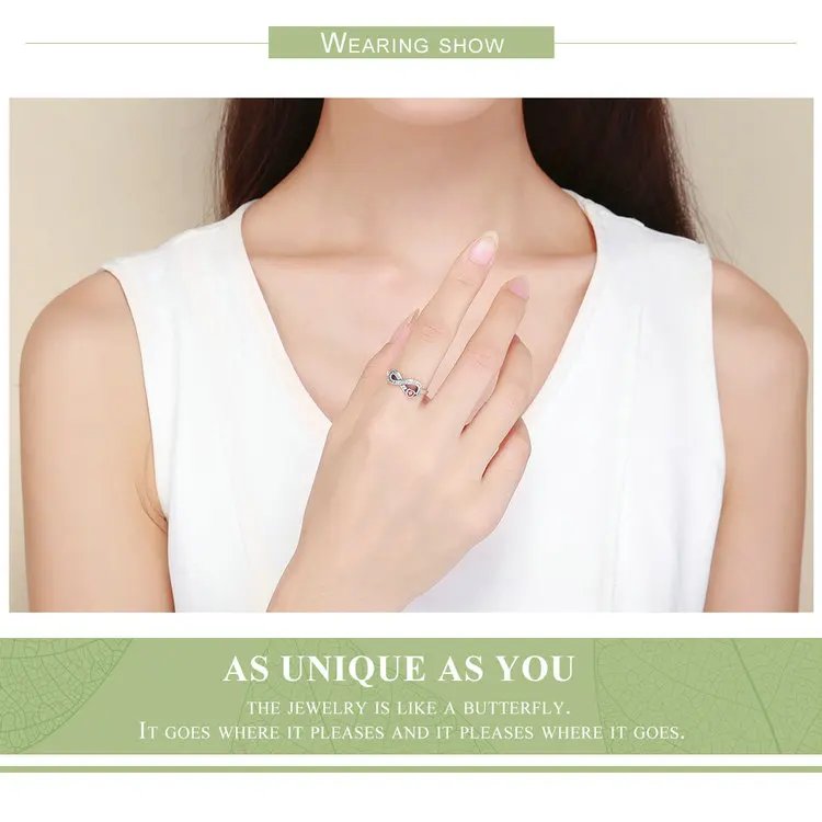 BAMOER Anillo de plata de ley 925 100% con circonita cúbica transparente y corazón de amor infinito para mujer, joyería de compromiso y boda SCR415 BAMOER Anillo de plata de ley 925 100% con circonita cúbica transparente y corazón de amor infinito para mujer, joyería de compromiso y boda SCR415