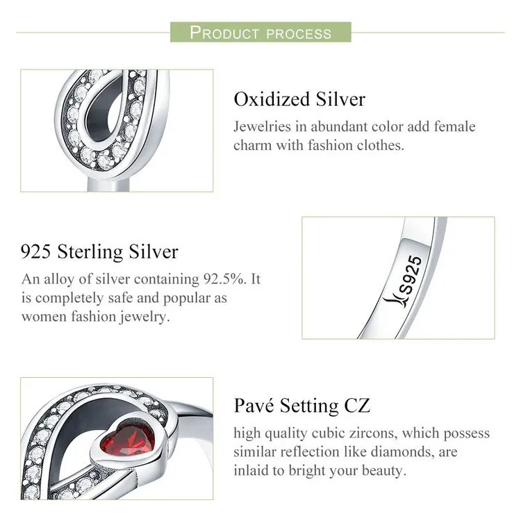 BAMOER Anillo de plata de ley 925 100% con circonita cúbica transparente y corazón de amor infinito para mujer, joyería de compromiso y boda SCR415 BAMOER Anillo de plata de ley 925 100% con circonita cúbica transparente y corazón de amor infinito para mujer, joyería de compromiso y boda SCR415