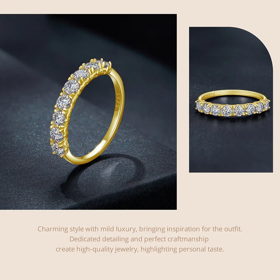 Anillo de moissanita apilable con diseño de BAMOER, engaste de media eternidad en fila, plata de ley 925, color D, para mujer, regalo de boda