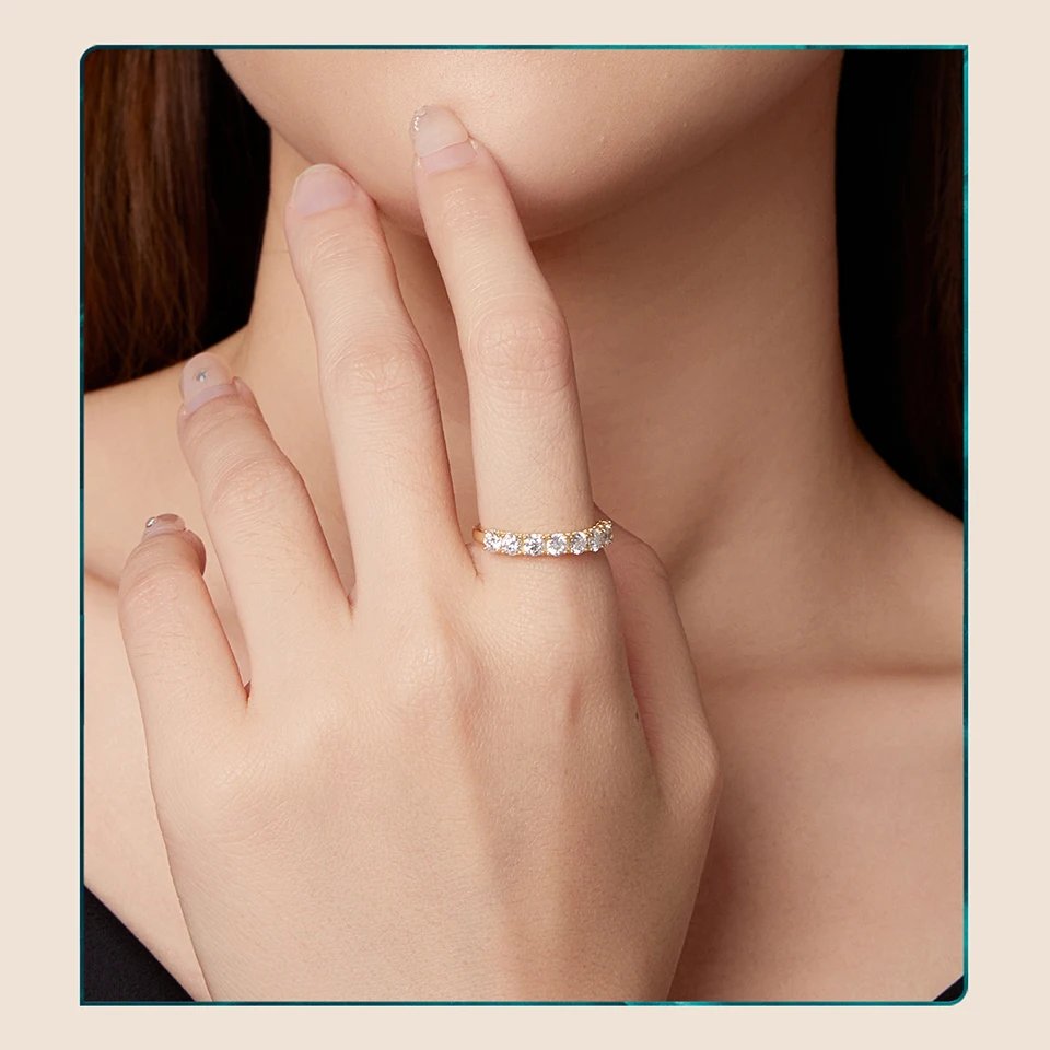 Anillo de moissanita apilable con diseño de BAMOER, engaste de media eternidad en fila, plata de ley 925, color D, para mujer, regalo de boda