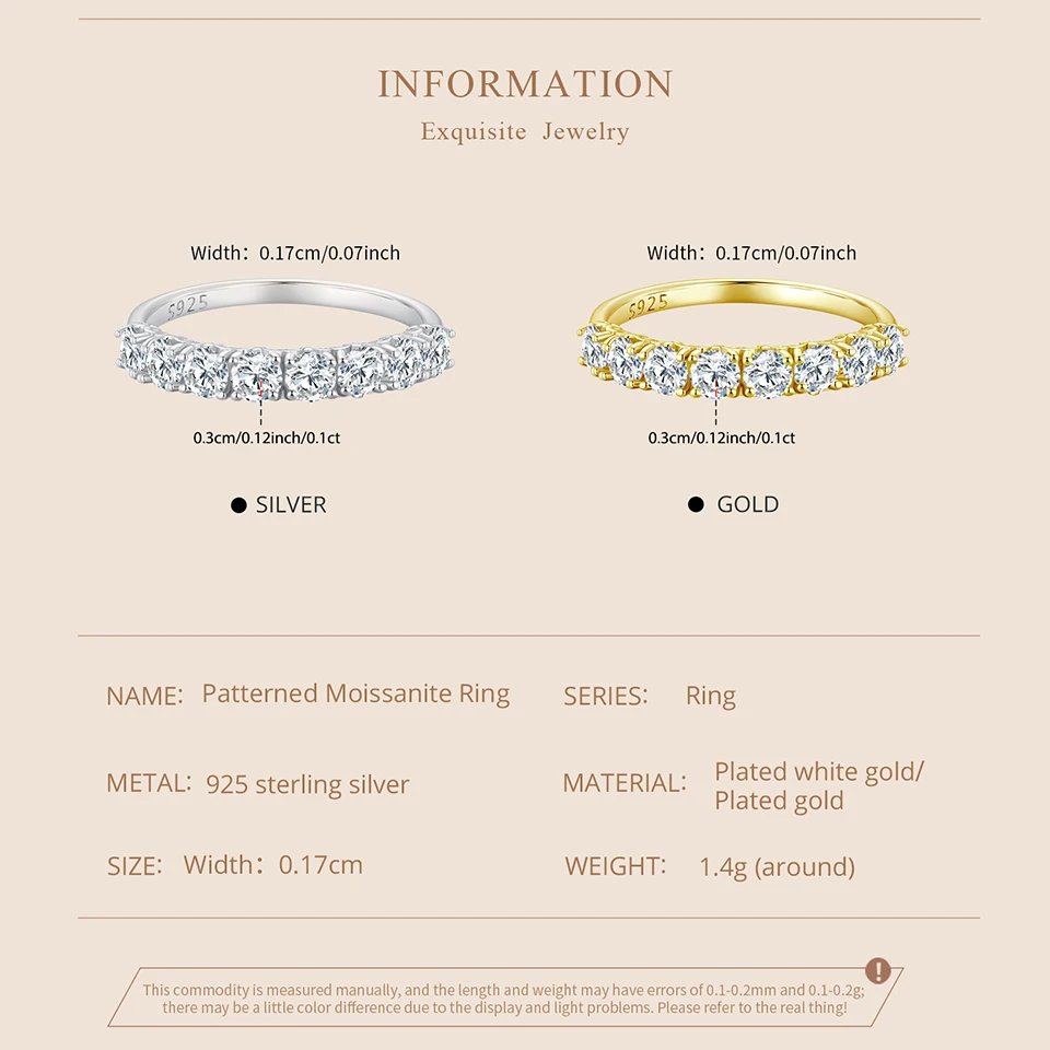 Anillo de moissanita apilable con diseño de BAMOER, engaste de media eternidad en fila, plata de ley 925, color D, para mujer, regalo de boda