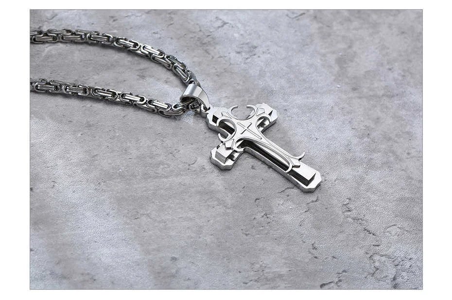 Collar de cruz Vnox para hombre, cadena de acero inoxidable color oro bizantino, colgante de crucifijo católico, adornos punk rock masculinos