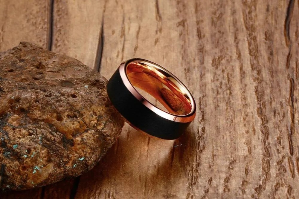 Anillo de carburo de tungsteno básico Vnox para hombre, clásico, de 8 mm, para boda, color oro rosa