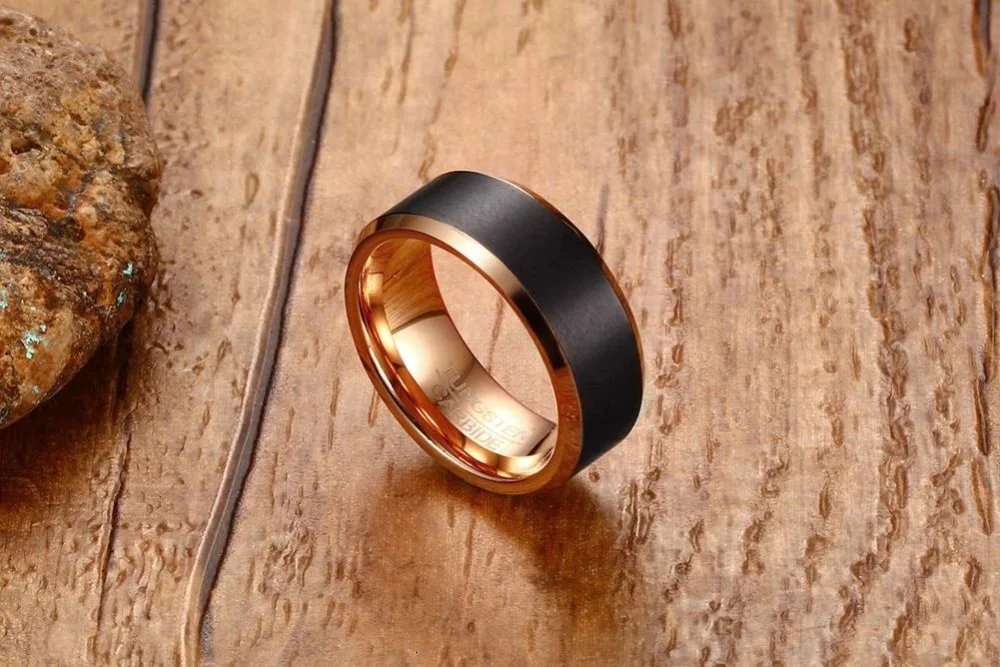Anillo de carburo de tungsteno básico Vnox para hombre, clásico, de 8 mm, para boda, color oro rosa