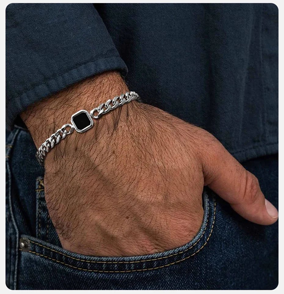 Pulsera de cadena ajustable Vnox de 5 mm de ancho para hombre, acero inoxidable, acrílico, pulido de seis lados, ideal como regalo para esposo o hijo.